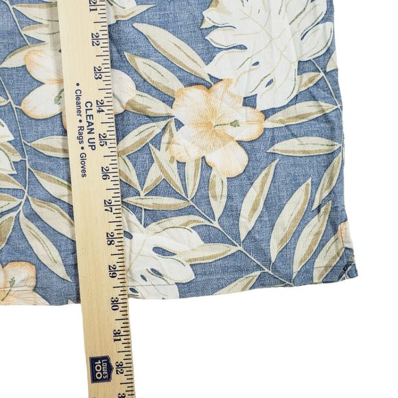 OP Ocean Pacific Hawaiian Short Sleeve Button Up Shirt Mens L Floral Blue Peach - Picture 5 of 10